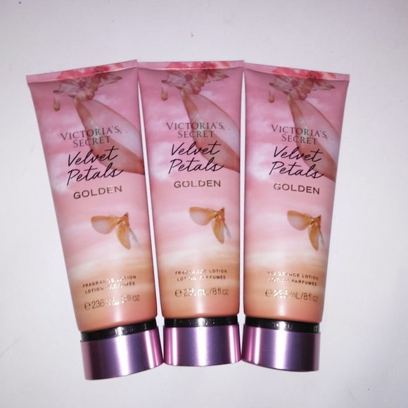 Set of 3 Victoria Secret Fragrance Lotion Velvet Petals Golden 8oz Each Gift Set